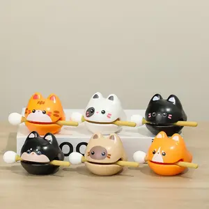 Tap the little wooden fish to stabilize your mood; a creative small ornament for the office desk to relieve stress, featuring a cute cat
