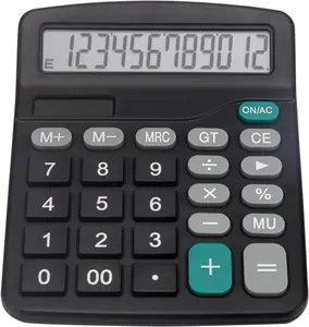 Desk Calculator, Basic Office Calculator with 12 Digits Large Display, Dual Solar Power and , 4 Function Simple Calculation, Big Button for Office  School(Black)