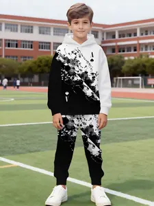 Boys' Hooded Sweatshirt Set, Spring & Fall, Two-Piece Casual Wear, Perfect for Walks, Boy Fashion Clothing, Clothes Kids