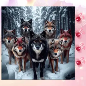 5D DIY Full Drill Round Diamond Painting - Diamond Art Painting Kit Seven Wolves Mosaic, Canvas - DIY Decorative Painting, Home Wall Decor, Suitable for Halloween and Christmas, Birthday and Anniversary Gifts