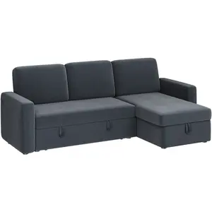 【4 Packages】 Costoffs Convertible L-Shaped Sofa Bed with Reversible Chaise & Pull-Out Trundle – 3-Seater with Storage for Small Spaces, Apartments & Playrooms