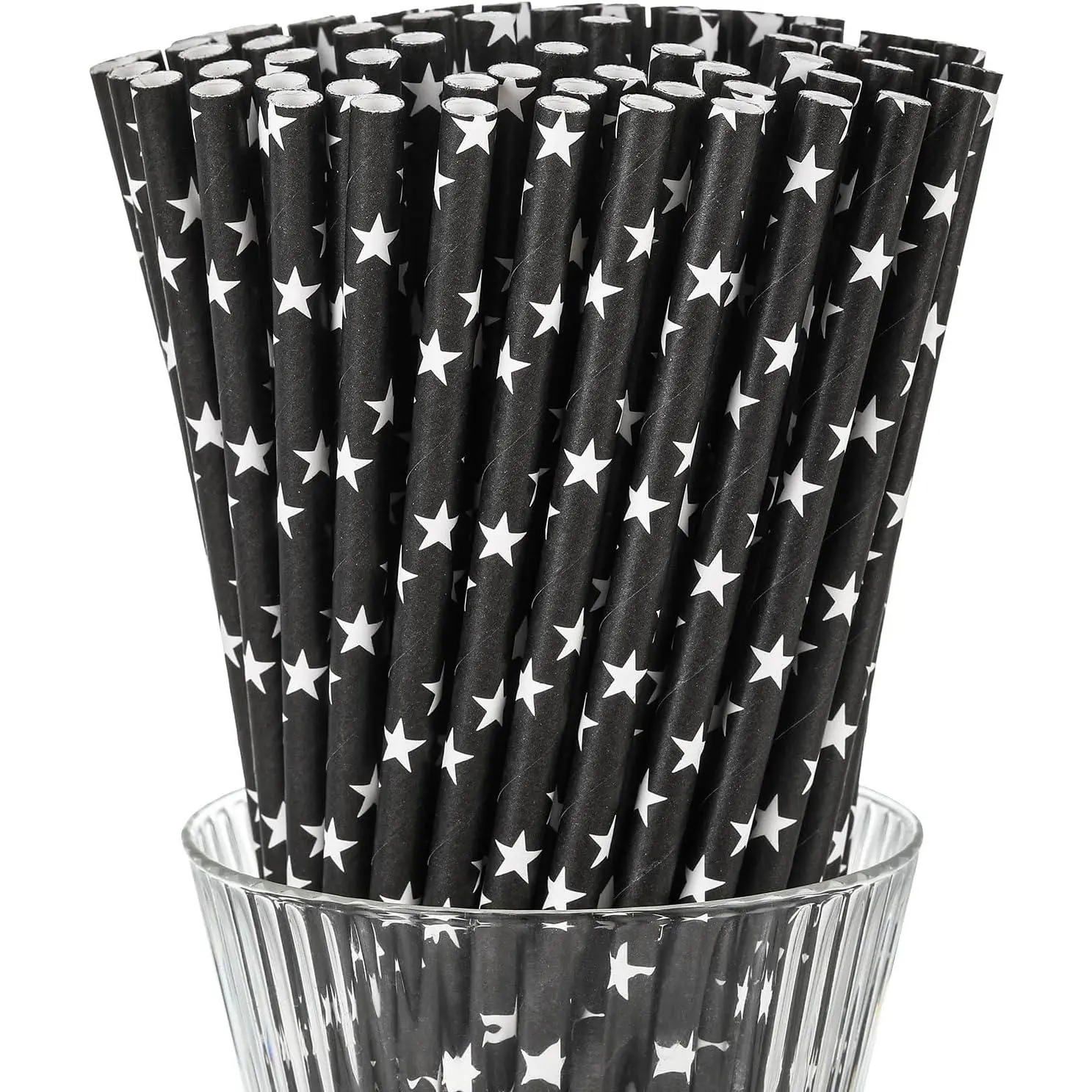 Paper Straws, 7.9 x 0.236 in, 200 Count,  Grade,  (100, Black)