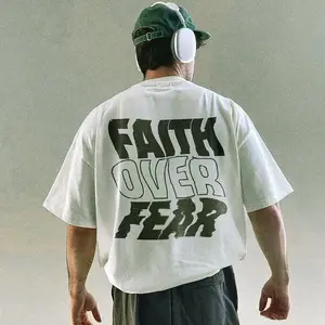 Elevated Faith Over Fear Graphic Tee - Cotton Crewneck T-Shirt with Bold Text Design, Minimalist Style for Men