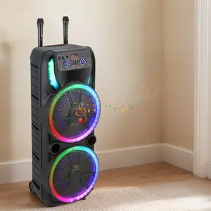 Dazone Large Bluetooth Speaker with 2 Wireless Microphone, Dual 15" Subwoofer PA System Machines, Booming Bass, RGB Lights,EQ,TF,USB,AUX for Outdoor, Party