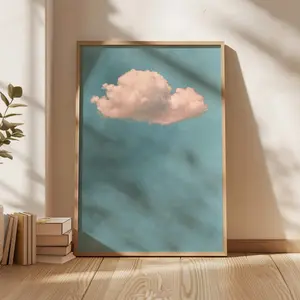 Sky Blue Cloud Wall Art Print, Abstract Poster, Blush Pink Zen Bedroom Decor, Minimalist Art for Large Living Room, Room Decor, Home Decor, Unframed