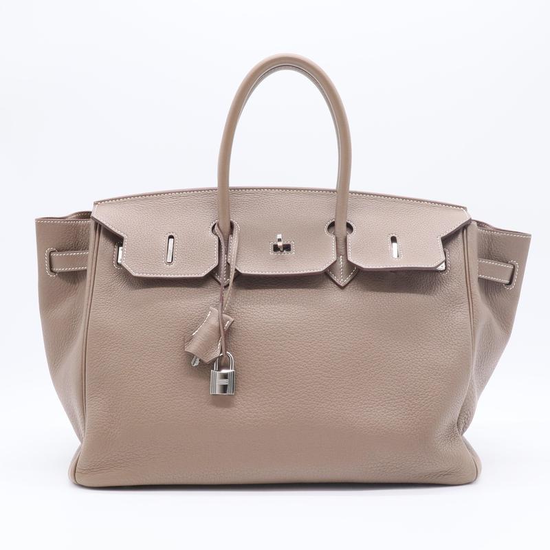 Pre-owned HERMÈS leather Tote Bags Hermes Togo BIRKIN 35 Color Gris Etoupe Palatium Hardware (full price 18999)