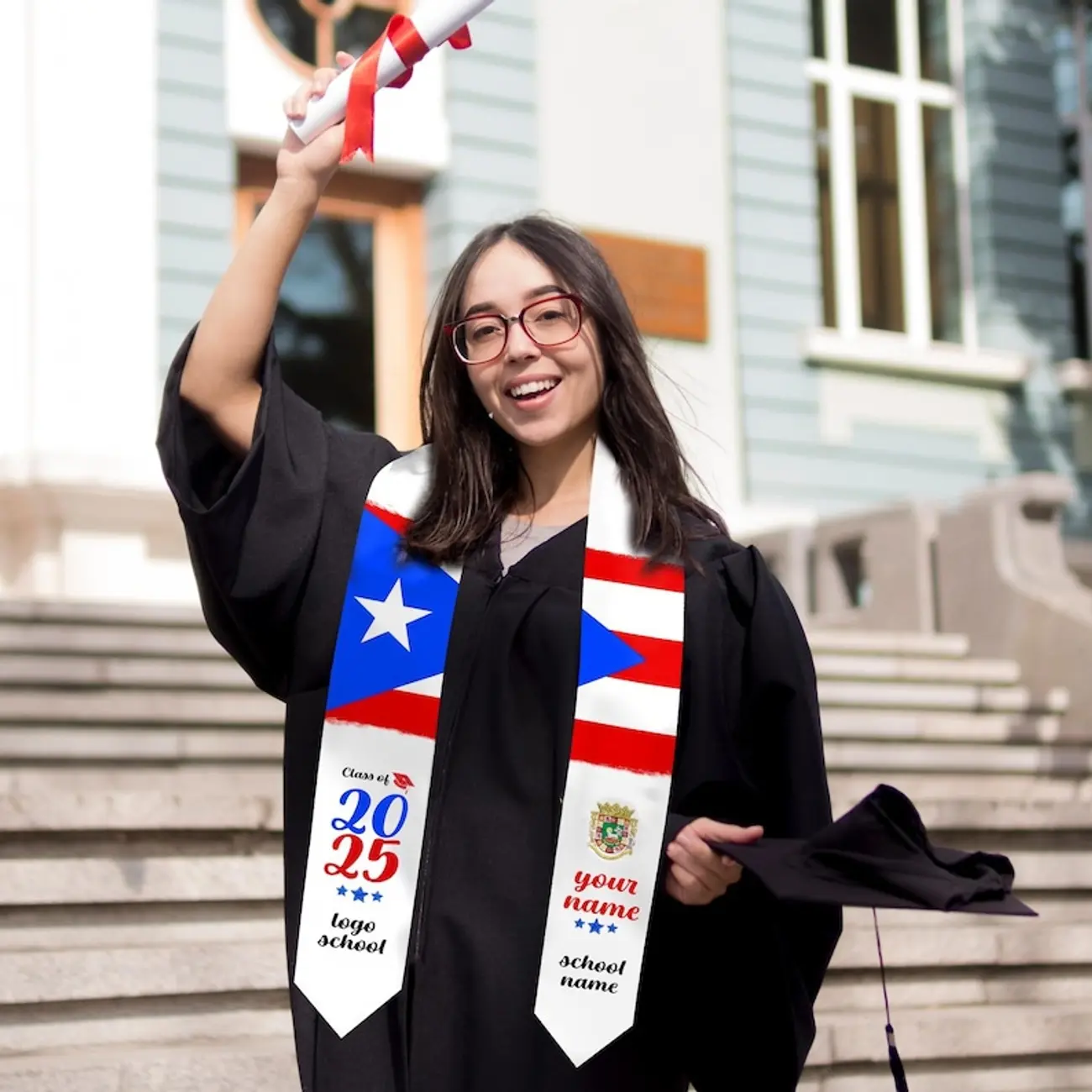 Custom Puerto Rico Graduation Sash, Personalized Latina Graduation Stole, Class of 2025, Personalized Text Grad Stole Sash,Gift for Graduate USTL13
