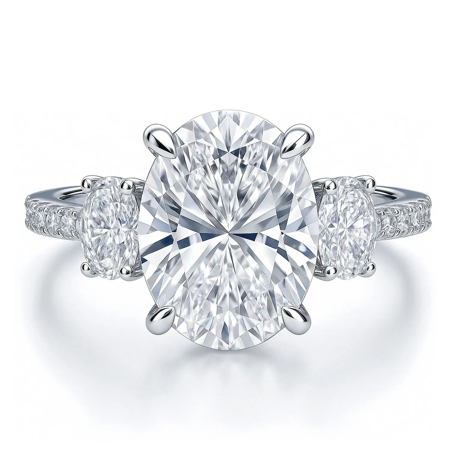 BERRICLE Sterling Silver 3-Stone Engagement Rings Statement for Women, 5.5 Carat Oval Cut Cubic Zirconia CZ Ring