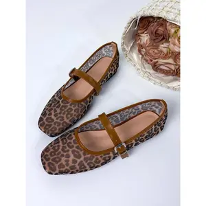 Leopard print buckle shoes, square toe casual style, summer fabric upper, rubber sole, very suitable for fashionQBUG