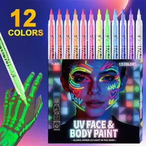 Dual-Tip 12 PCS Glow Face Body Paint, Glow In The Dark Under UV Black Light pens Makeup Neon Face Painting Kits for Glow Party Favors Easter Basket Stuffers, Washable Temporary Tattoo Artist Markers Set coloring creative idea gift Multicolor tiktokshopspr