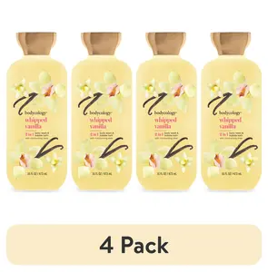 Bodycology Whipped Vanilla 2 in 1 Body Wash & Bubble Bath 16 Fl Oz 4 Pack Gentle Exfoliant with Shea Butter & Vitamin E for Daily Care