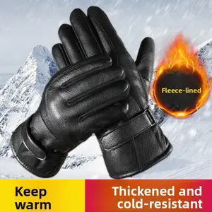 heating glives US Global Men's Winter Leather Riding Gloves - Thickened Velvet Warm Windproof Cold-Proof Touch Screen Gloves, Keren Sofia Biker Fave Motorcycle, Skiing, Soccer, Basketball, Volleyball, Glove Wrap, Pairs with Sweatpants, Basketball Shoe