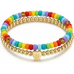 Easter Basket Stuffers for Teen Girls - Initial Beaded Bracelets Girls  Letter Cute Colorful Stretch Bead Bracelet Trendy  Teen Girl Gifts for Women Her Wife Sister