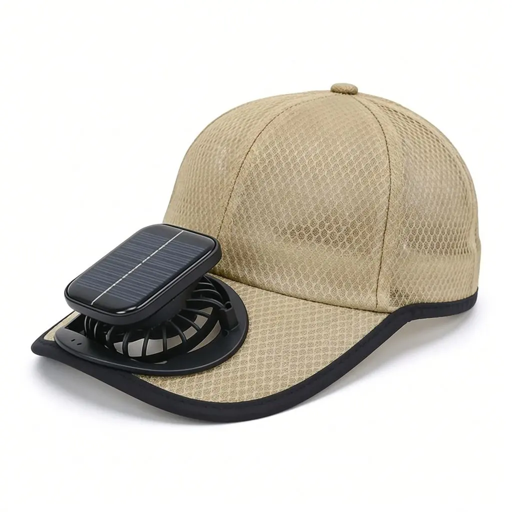 Fan Hat for Men & Women, UPF 50+ Breathable Mesh Baseball Cap with Curved Brim, USB & Solar Dual Power Mode for Outdoor Sports, All Seasons, Breathable Flow, Polyester Mesh