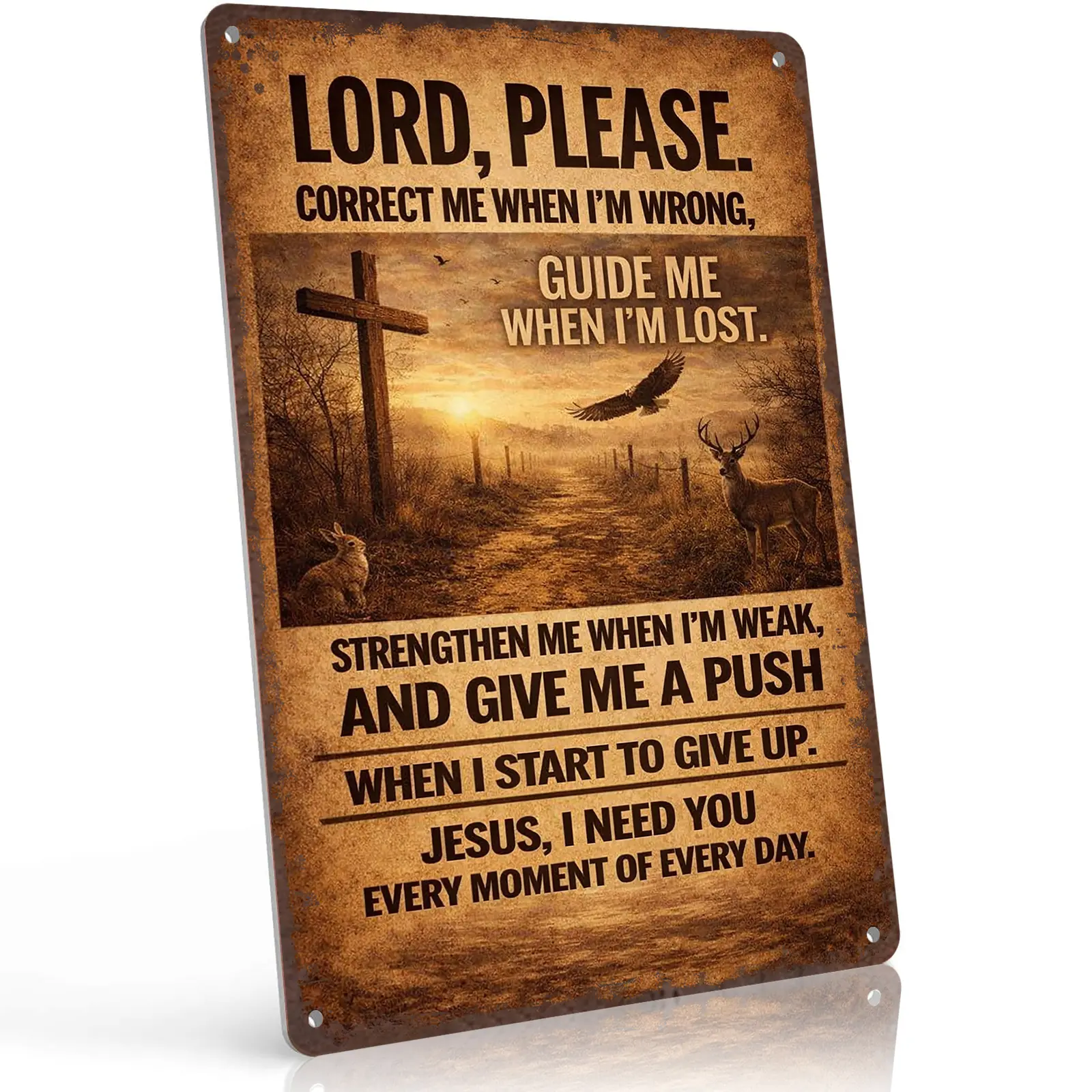 12x8 in Aluminium Metal Sign - "Lord Please Correct Me Guide Me Strengthen Me Jesus I Need You" Christian Rustic Wall Decor for Home, Church - Religious Inspirational Gift Plaque for Believers, Home Office Decoration, Rustic Design