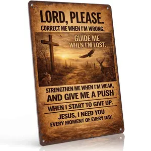 Lord Please Correct Me Guide Me Strengthen Me Jesus I Need You 12x8 Inch Aluminum Metal Sign - Christian Prayer Wall Decor for Home, Church, Office - Religious Inspirational Tin Sign Gift for Believers