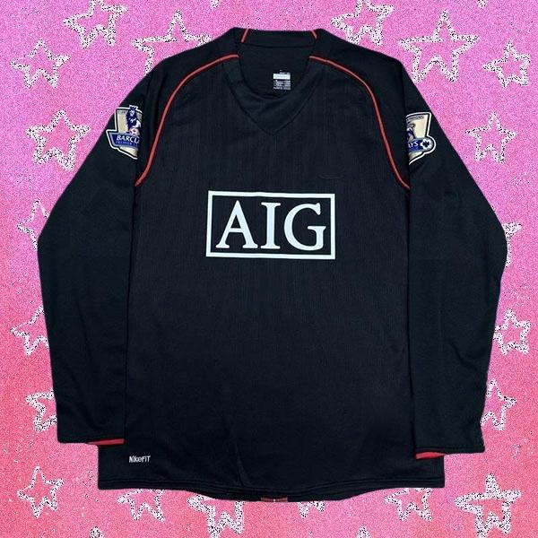 0708 MUFC Away Retro Black No.7 Ronaldo Long Sleeved Soccer Jersey