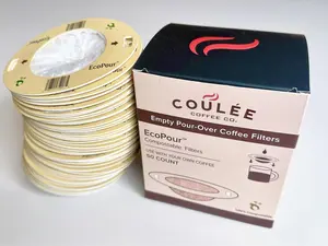 Coulée EcoPour Coffee Filters, Kitchen Essentials, Use with Coffee or Loose Leaf Tea, All Paper Portable Single-Serve Filters for Camping, Travel, or Backpacking, EcoFriendly, Empty, 50 Pack