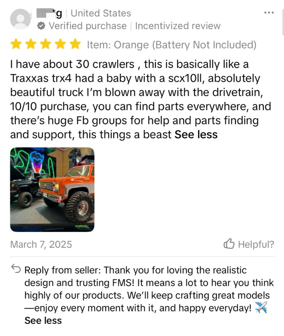 FMS 1/10 RC Crawler FCX10 Chevy K5 Blazer RS RC Car Officially Licensed Car Model RC Pickup Truck Hobby RC Offroad Rock Truck DIG/4WD/FWD 11CH 2.4GHz Remote Control Car for Adults Included (RS does not come with Charger and battery)