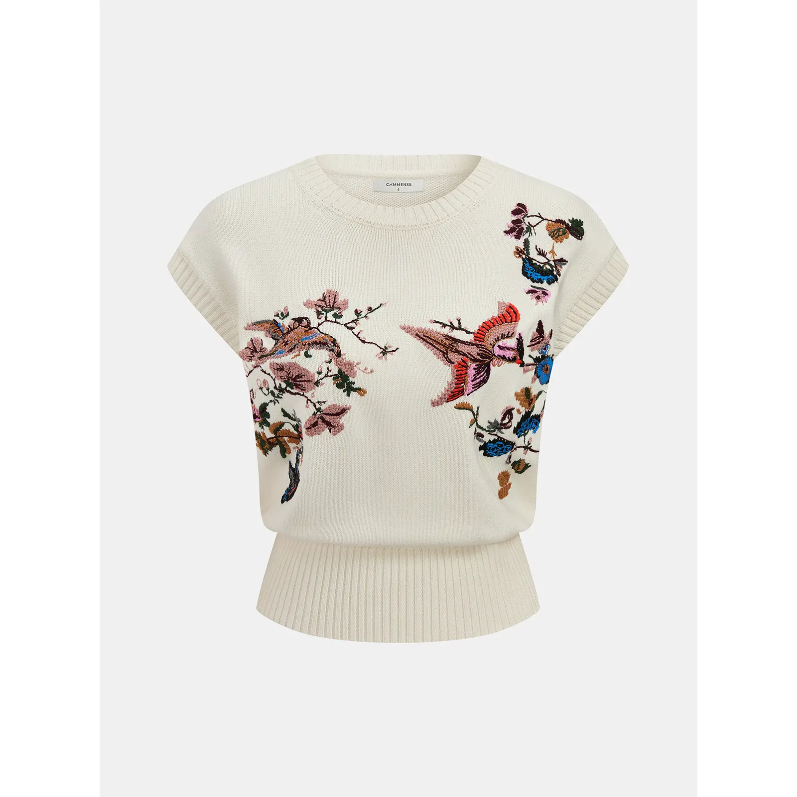 Embroidered Floral Bird Knit Vest