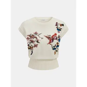 Embroidered Floral Bird Knit Vest