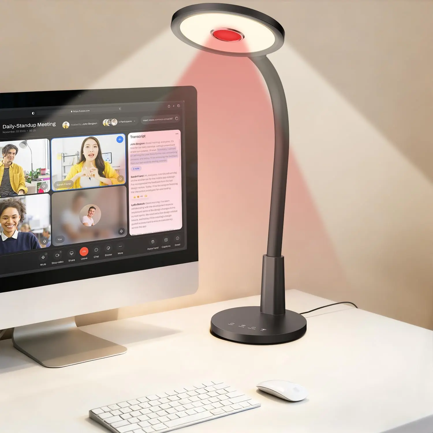 Desk Lamp for Home Office: Eye-Caring LED Red Light Desk Lamp, 10 Brightness & Flexible Gooseneck, Dimmable Desk Light with Memory & Timer, Table Lamp for Study, Bedroom