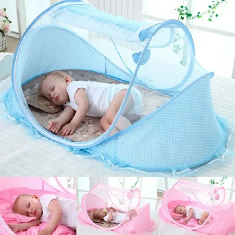 Baby Mosquito Net Bed Tent - Portable, Foldable, Polyester Cotton-Poly Blend, Square Zipper, Newborn 0-3 Years Sleep Protection, Fits Cribs