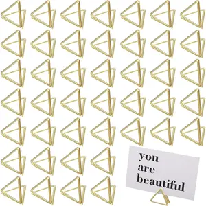 200Pcs Place Card Holder Triangle Shape Table Number Holder Wedding Table Card Holders Mini Name Card Holder Place Setting Holder Picture Clips Stand for Centerpiece Anniversary Party(100Pc Gold Clips 100Pc Cards) - Home Improvement.