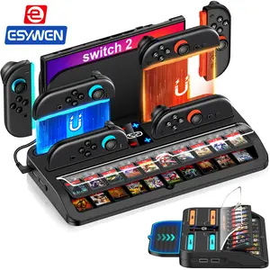 ESYWEN Switch 2 Charging Dock for Nintendo Switch 2 (2025) Joy Cons, 4-In-1 Switch 2 Organizer Base Holds Switch 2 Dock, 20 Game Card Case with 4 for Switch 2 Joy Cons Charging Station & ‌Multi-Port Dock