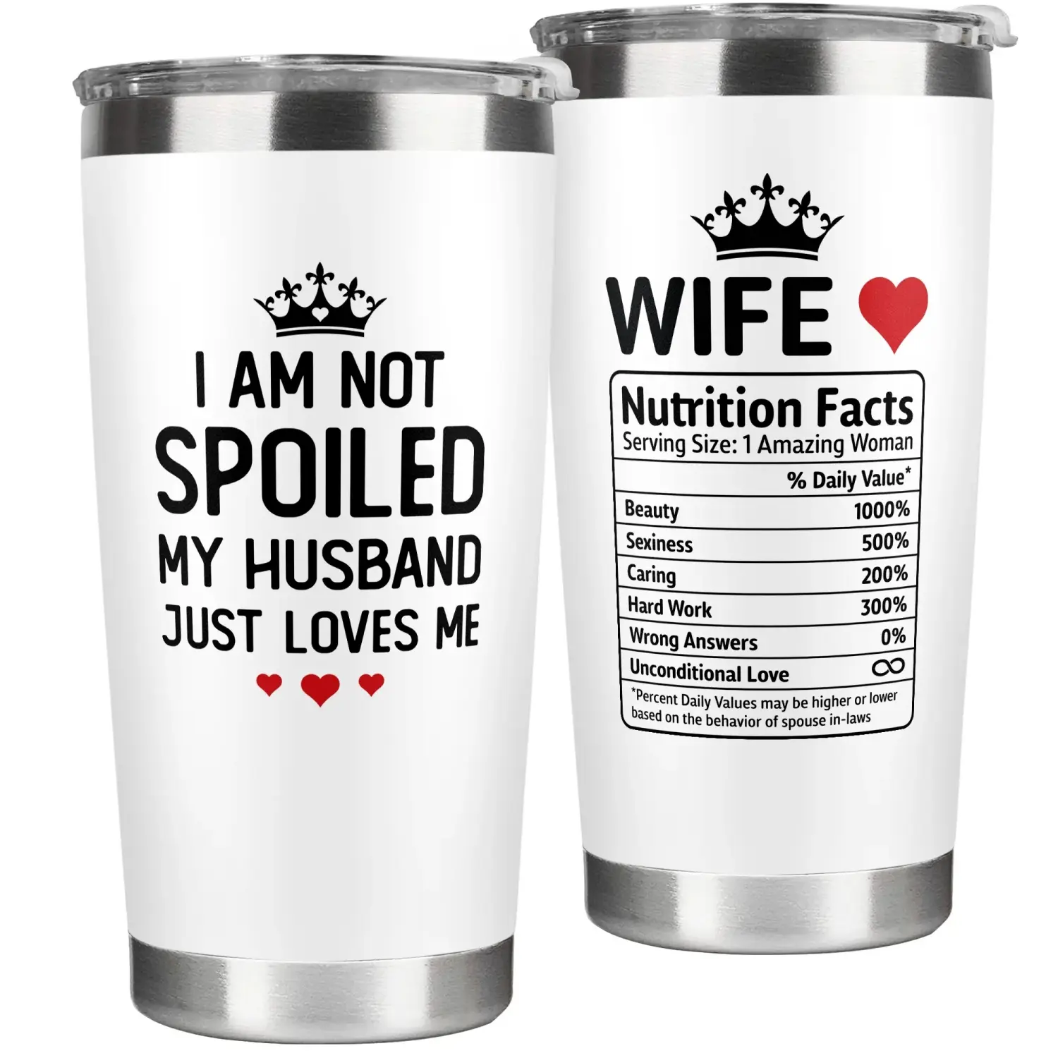 "I Am Not Spoiled" 20oz Tumbler, "My Husband Just Loves Me" – Romantic Stainless Steel Insulated Mug, Perfect Valentine's Gift for Her, Ideal for Anniversary & Birthday-Water Bottles, Drinkware, Flasks