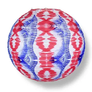 BLOWOUT 14 Inch Bohemian Painted Spirit Red, White, Blue Patterned Premium Paper Lantern