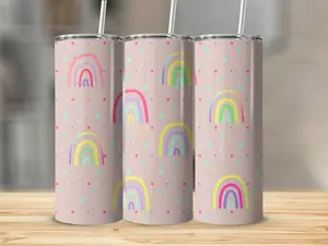 Rainbow Tumbler – 20oz Pastel Polka Dots Colorful Stainless Cup