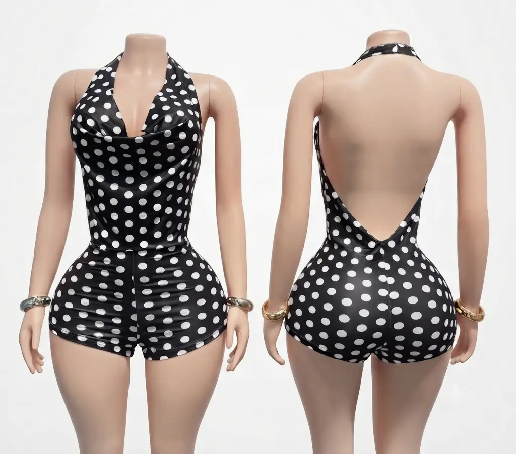 Black Polka Dot Halter Neck Romper