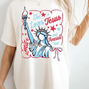 She Loves Jesus and America too Shirt, 4th July Faith tee, Christian 4th july, Clean Look, Goes with Anything, Ready to Go