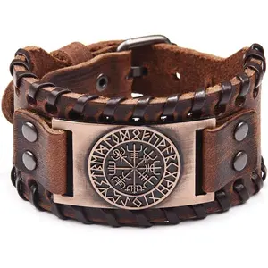 Viking Bracelet Punk Leather Cuff Bracelet Gothic Leather Wristband Bracelet with Nordic Amulet Scandinavian Talisman Celtic Pagan Jewelry