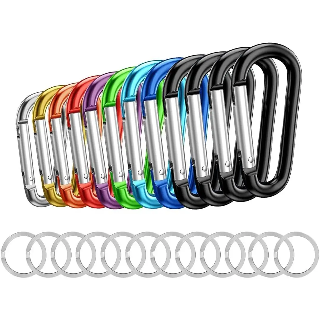 12 count Carabiner Clip - 2.2"  Carabiner D Ring Shape,Key Chain Clip Hook, Clip,Multipurpose for Camping, Hiking,Backpacking or Other Outdoor Activities,Multicolor.