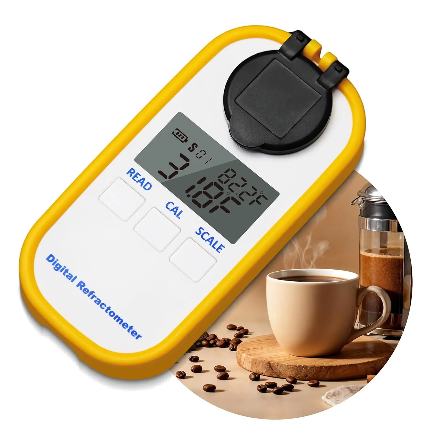 Coffee Refractometer Digital Coffee Densitometer with Protective Cover & LCD Display Coffee Analyzer with ATC Coffee Concentration Tester Measuring Brix Concentration Temperature (Model AMR300)