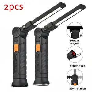 Pack of two Multifunctional COB magnetic automotive repair work light, large red warning light, outdoor emergency light, high-brightness flashlight, suitable for car maintenance, workshops, home camping, and emergencies, USB rechargeable