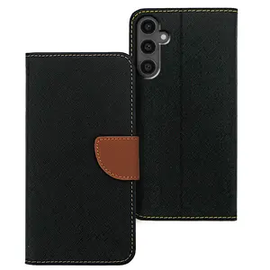 For Samsung Galaxy S5 S6 S7 S8 S9 S10 S20 S21 S22 S23 S24 S25 Plus Ultra FE Case PU Leather, Black and Brown two-tone, Card Slot With Kickstand Wallet Flip Protective Phone Case Cover