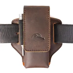 Leather Multitool Sheath for Belt - Multitool Holder - EDC Belt Organizer - Two  Closure - Darkbrown