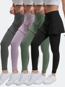 Cymebosilux 4 Pack Women's Skirted Leggings High Waisted Yoga Legging With Skirts &Women Tennis Skorts with Pockets Yoga Running Pickleball Athletic Skirt leggins gym