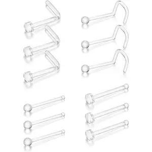 Clear Nose Ring Bioflex for Women and Men,Plastic Cear Nose Studs for Work L Shaped,Body Clear Piercing Retainer 18g Nose Rings Studs Piercing Jewelry