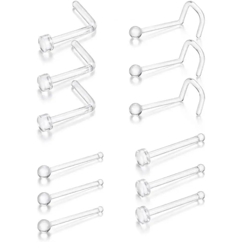 Clear Nose Ring Bioflex for Women and Men,Plastic Cear Nose Studs for Work L Shaped,Body Clear Piercing Retainer 18g Nose Rings Studs Piercing Jewelry