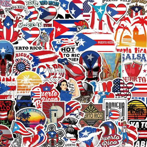 Puerto Rico Flag Pattern Sticker, 50pcs/set Waterproof Self Adhesive Decor Paper, Decor Sticker for Gift Greeting Card Water Bottle Laptop Phone, Cellphone Cases, Waterproof Stickers