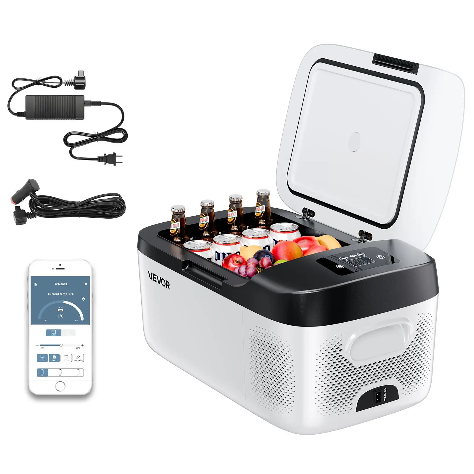 【FathersDayGift】VEVOR Car Refrigerator, DC 12/24V AC100-240V Compressor Electric Cooler, -4 ° F to 68 ° F Car Fridge with APP Control, 16 QT Cars Freezer for RVs, Campsites, Boats, Camping, Fishing, 60W Portable Freezer