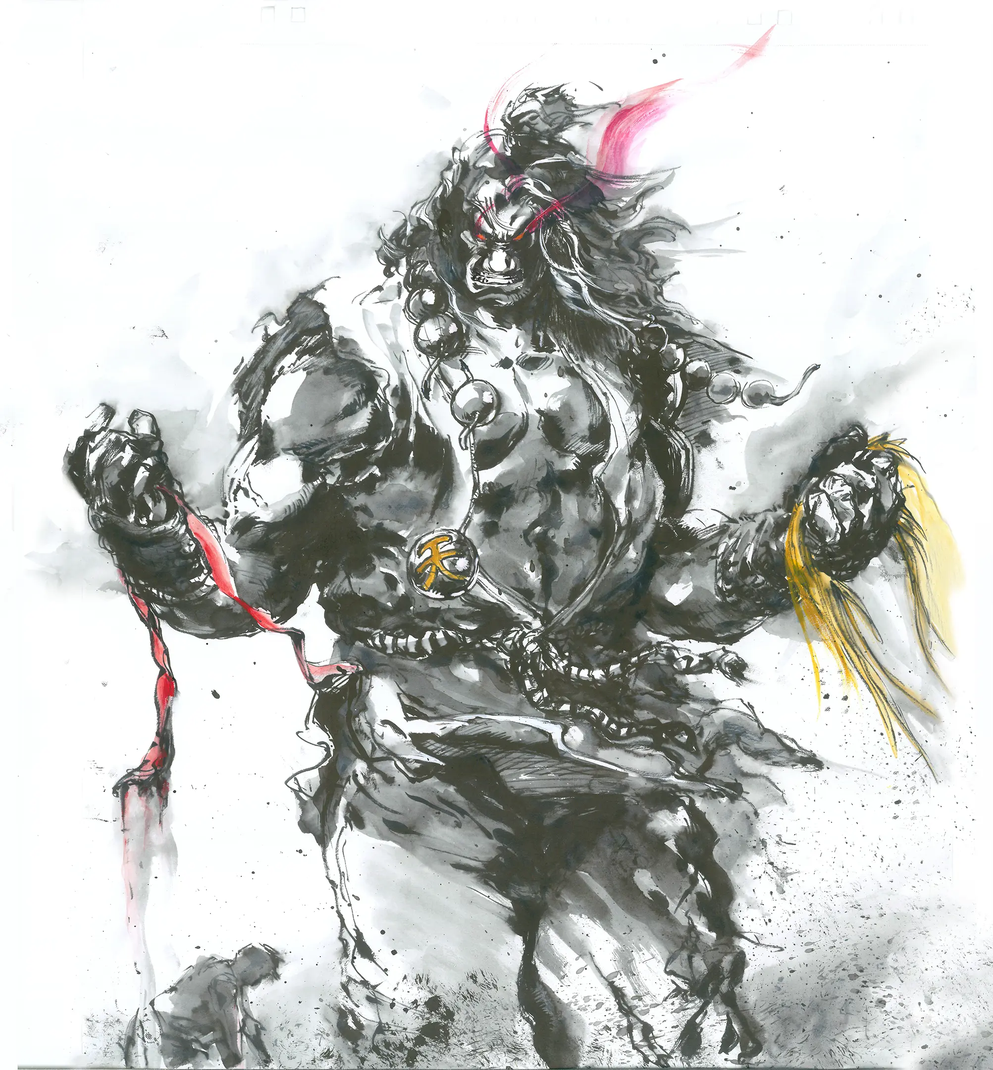 Capcom Street Fighter Akuma Ink And Watercolor Art Print 8x10 Original Drawing Of Gouki For Anime And Fighting Game Fans