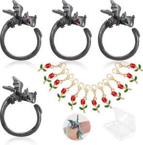 Dragon Crochet Tension Ring for Finger, 4 count Lefties & Righties Crochet Rings, Yarn Guide Ring for Crocheters Knitters Mom Grandma Gifts