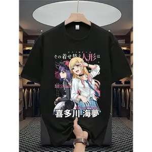 Anime Character T-Shirt — Featuring designs of a purple-haired maid and a blonde girl, along with Japanese text; made from 100% pure cotton and suitable for everyday wear. The ideal choice for anime fans—a stylish and comfortable tee.