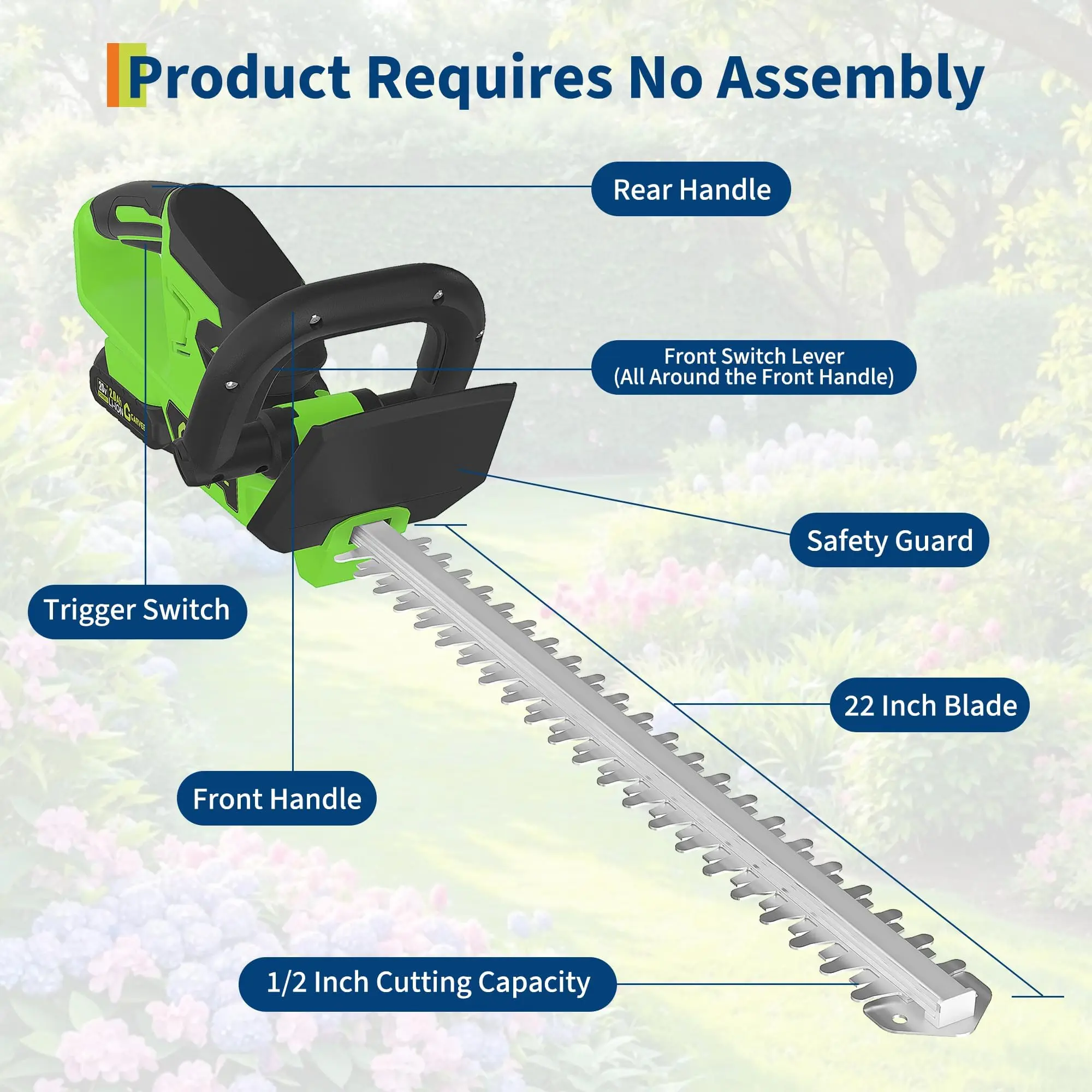 Wireless Hedge Trimmer – Electric, Long Blade, Dual Batteries, Lightweight & Compact for Garden & Lawn