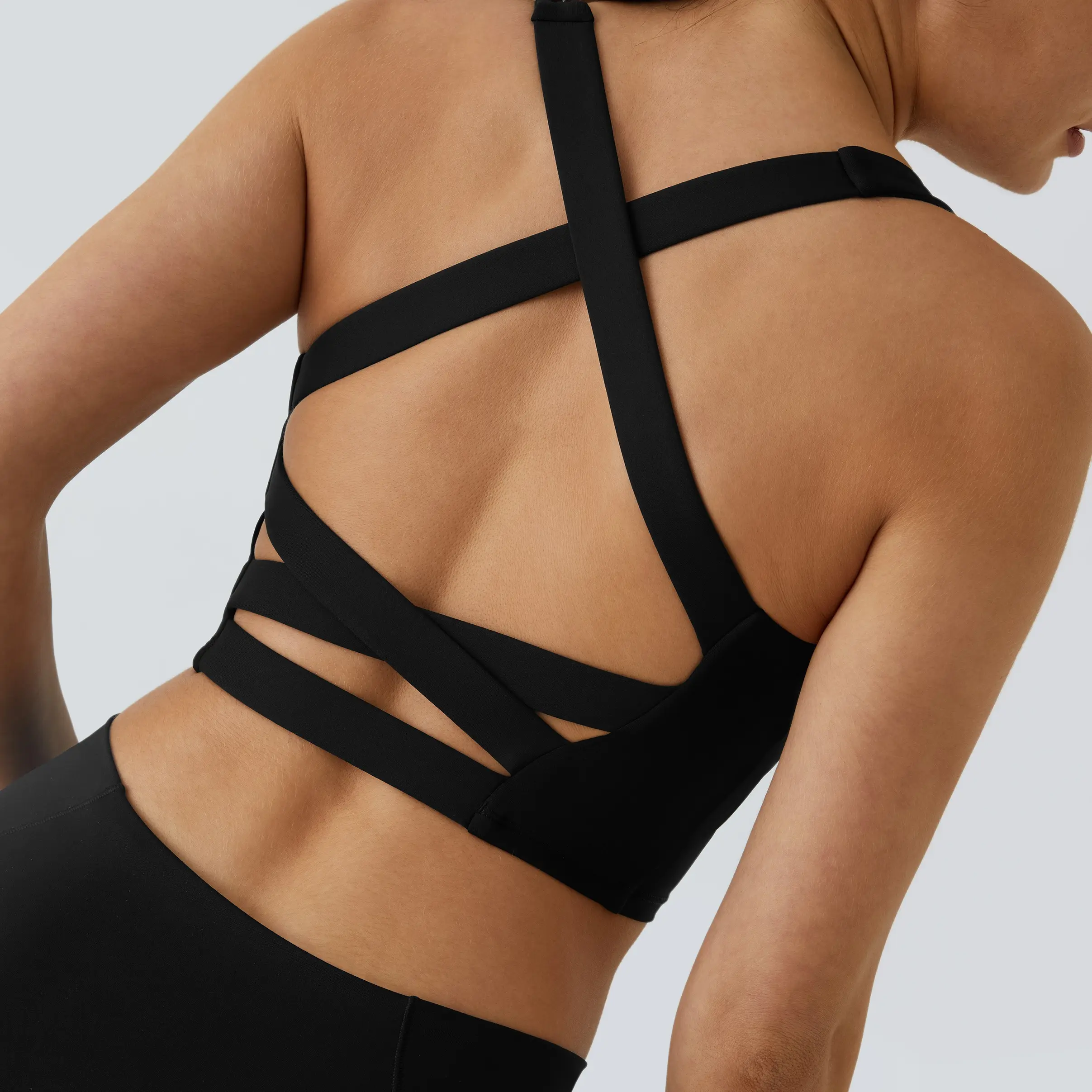 Black-Square Neck Backless Crisscross